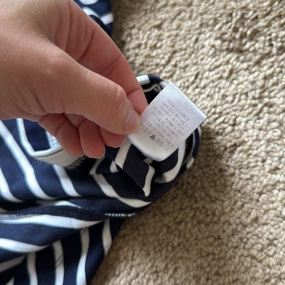 Monse Navy Blue White Striped Asymmetrical Short Sleeve T Shirt Top - Picture 6 of 7